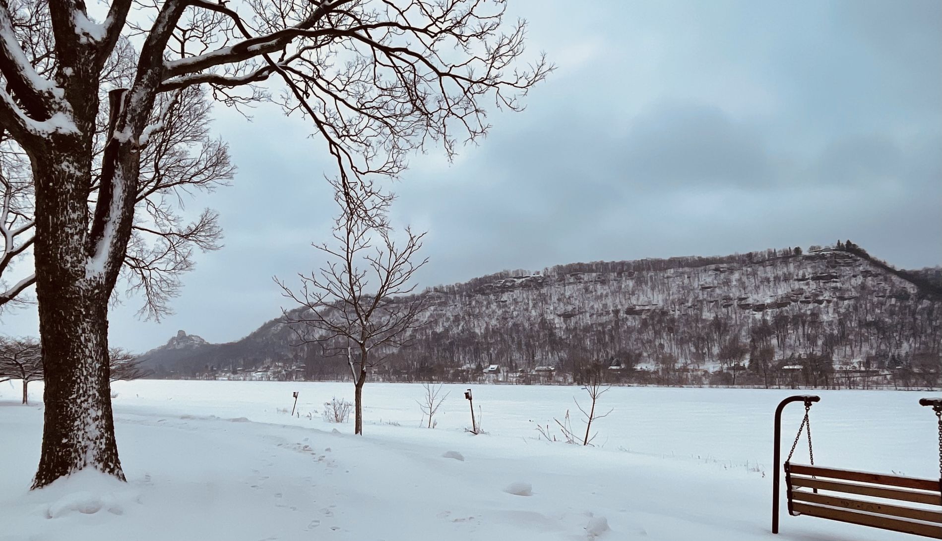 A snowy scene on Lake Winona